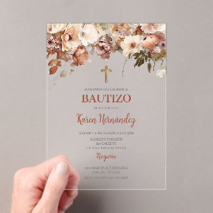 Boho Floral Baptism espagnol acrylique Invitation