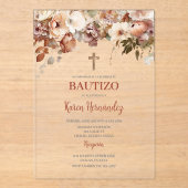 Boho Floral Baptism espagnol acrylique Invitation (Recto)