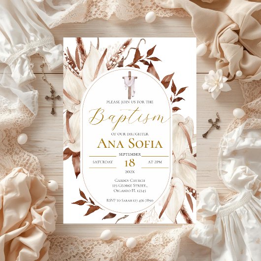 Boho Floral Baptism Invitation