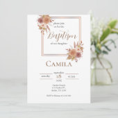 Boho Floral Baptism Invitation pour fille en espag (Debout devant)