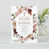 Boho Floral Baptism Spaanse uitnodiging (Staand voorkant)