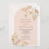 Boho Floral Bautizo Espagne Invitation (Devant / Derrière)