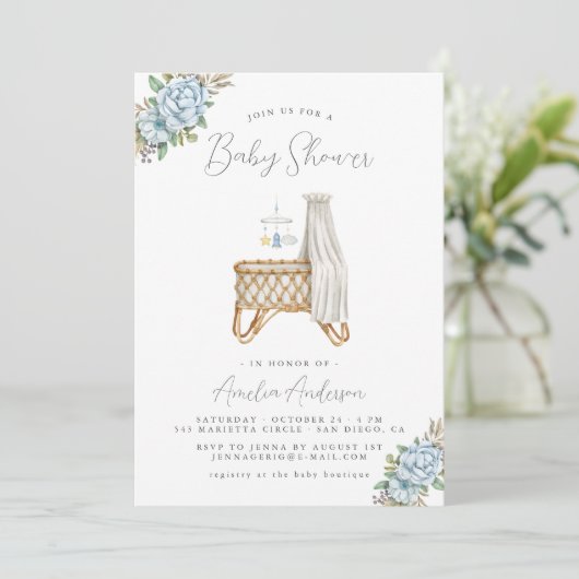 Boho Floral bébé garçon douche Invitation (Debout devant)
