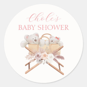 Boho Floral Beer Bassinet Girl Baby shower Ronde Sticker