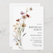 Boho Floral Birthday Uitnodiging (Voorkant / Achterkant)