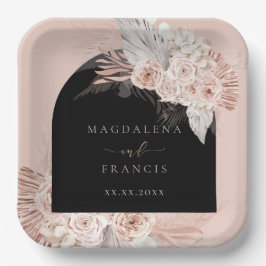 boho floral black arch bruiloft papieren bordje