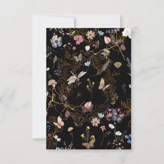 Boho Floral Black Butterfly Garden Dank u kaart (Achterkant)