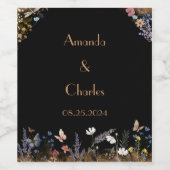 Boho Floral Black Butterfly Garden Wijn Etiket (Enkel label)