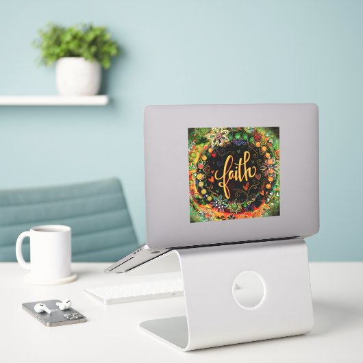Boho Floral Black Elegant Faith Inspirivity Sticker (Laptop op bureau)