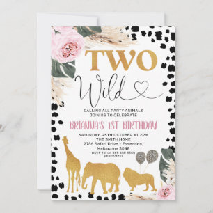 Boho Floral Black Print Safari Twee Wild Birthday Kaart