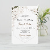 Boho Floral Blanc Faire-part de mariage espagnol (Debout devant)
