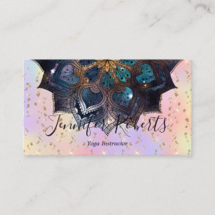 Boho Floral Blue Mandala Chic Pastel Glitter Visitekaartje