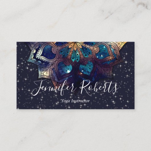 Boho Floral Blue Mandala Chic Sparkle Stars Visitekaartje (Voorkant)