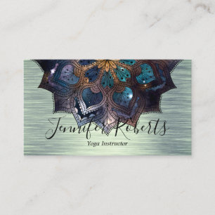 Boho Floral Blue Mandala Chic Yoga Instructor Visitekaartje