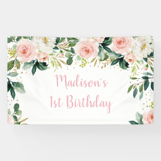 Boho Floral Blush Gold Birthday Spandoek (Horizontaal)