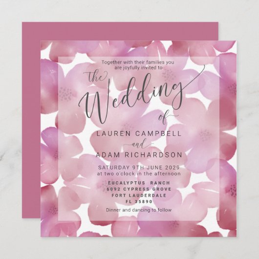 Boho Floral Blush Pink Waterverf Wedding Invite (Voorkant / Achterkant)