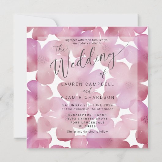 Boho Floral Blush Pink Waterverf Wedding Invite (Voorkant)