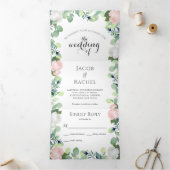 Boho Floral Blush Roses Greenery Wedding Drieluik Uitnodiging (Binnen)