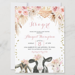 Boho floral boerderij girl baby shower uitnodiging