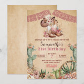 Boho Floral Boots Cowgirl Anniversaire Invitation (Devant / Derrière)