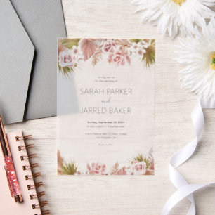 Boho Floral Border Bruiloft Vellum Uitnodigingen