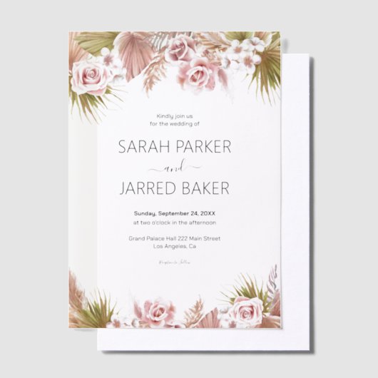 Boho Floral Border Bruiloft Vellum Uitnodigingen (Offset)