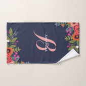 Boho Floral Bouquet - Navy Blue & Pink Monogram Bad Handdoek (Handdoek)