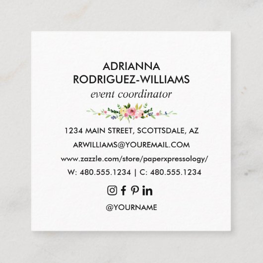 Boho Floral Bouquet Square Visitekaartje (Achterkant)