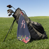 Boho Floral Bouquets - Navy Blue & Pink Monogram Golfhanddoek (Groen)