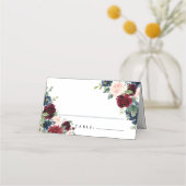 Boho Floral Bourgogne Blush Cartes de Place (Devant)