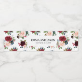 Boho Floral Bourgogne Étiquette de bouteille d'eau (Étiquettes simples)