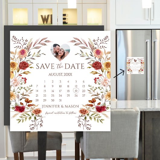 Boho floral Bourgogne Sauvez la date Magnet photo
