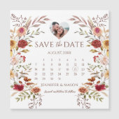 Boho floral Bourgogne Sauvez la date Magnet photo (Devant)