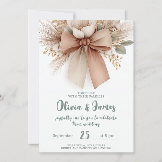 Boho Floral Bow Wedding Kaart (Voorkant)