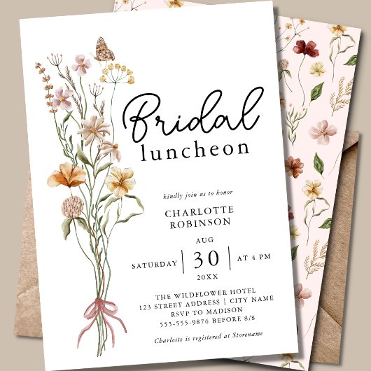 Boho Floral Bridal Luncheon Kaart