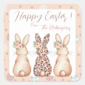 Boho Floral Bunnies Pasen op maat Vierkante Sticker (Voorkant)