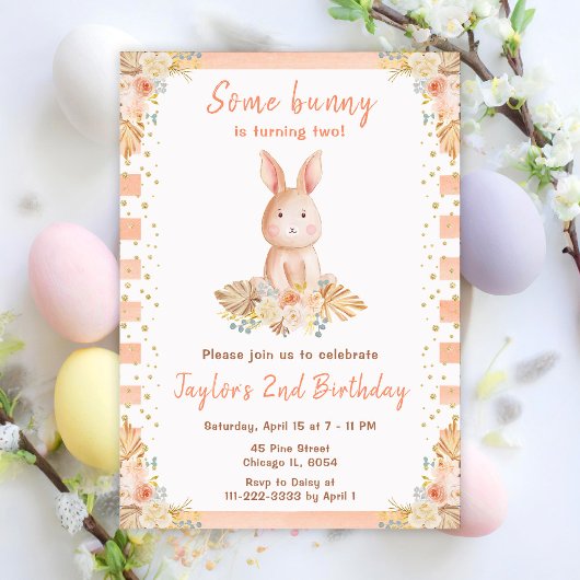 Boho Floral Bunny Birthday Kaart