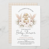 Boho Floral Bunny Lapin Baby shower Invitation (Devant / Derrière)