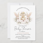 Boho Floral Bunny Rabbit Baby shower Invitation Kaart (Voorkant)