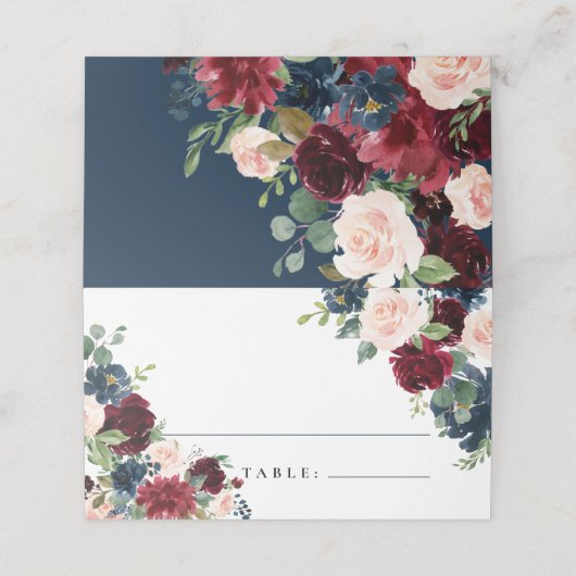 Boho Floral Burgundy Blush Place Cards (Buitenkant ongevouwen)
