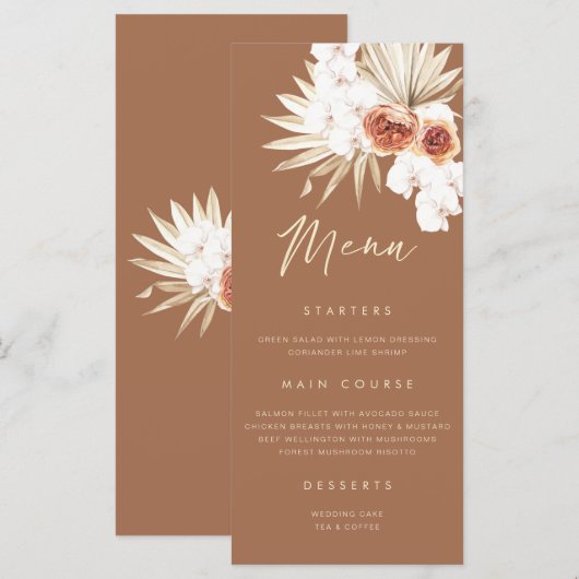 Boho Floral Burnt Orange Menu Mariage (Devant / Derrière)