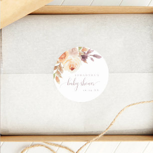 Boho Floral Burnt Sinaasappel Baby shower Ronde Sticker
