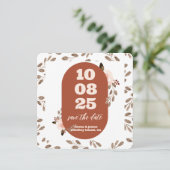 Boho Floral Burnt Sinaasappel Save the Date Kaart (Staand voorkant)