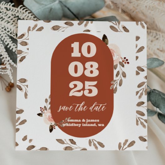 Boho Floral Burnt Sinaasappel Save the Date Kaart