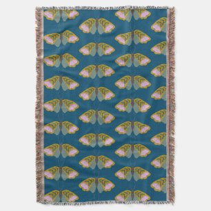 Boho Floral Butterfly Illustratie Patter Blue Deken