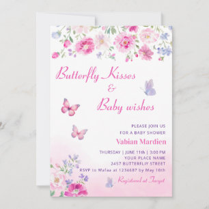 Boho Floral Butterfly Kisses meisje Baby shower Kaart