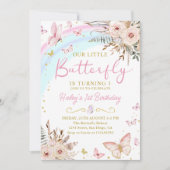 Boho Floral Butterfly Rainbow Invitation d'anniver (Devant)