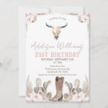 Boho Floral Cactus Rodeo 21e Invitation anniversai<br><div class="desc">Boho Floral Cactus Rodeo 21st Birthday Invitation Sweet western ou rodéo thème fille de vingt-et-unième anniversaire invitation avec un crâne de taureau ou de vache, botte de cowgirl, quelques arrangements floraux avec l'herbe de pampas et cactus. L'invitation de cette fille de 21ème anniversaire à l'ouest est idéale pour une fête...</div>