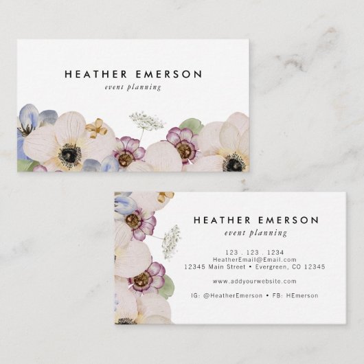 Boho Floral Carte de visite (Devant / Derrière)