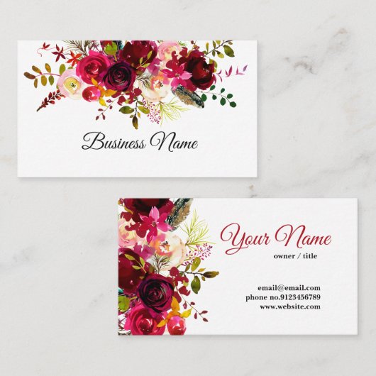 boho floral, carte de visite à fleurs (Devant / Derrière)